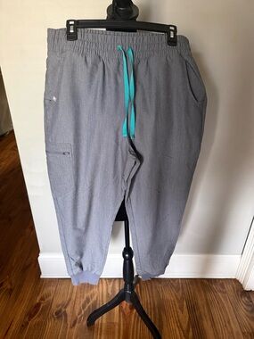 Figs Uman relaxed  Drawstring Jogger scrub  Pants - Graphite  with Teal Drawcord